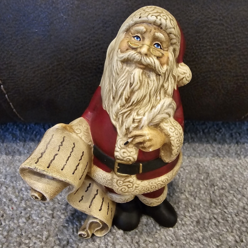 1980's Old Vintage Sanata Claus Ceramic Statue Figure Christmas Making a List